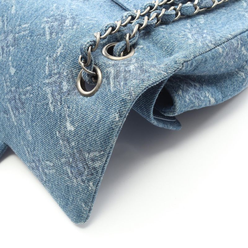 Chanel Shoulder Bag Coco Mark W Flap Denim Blue Denim Matelasse Double Flap