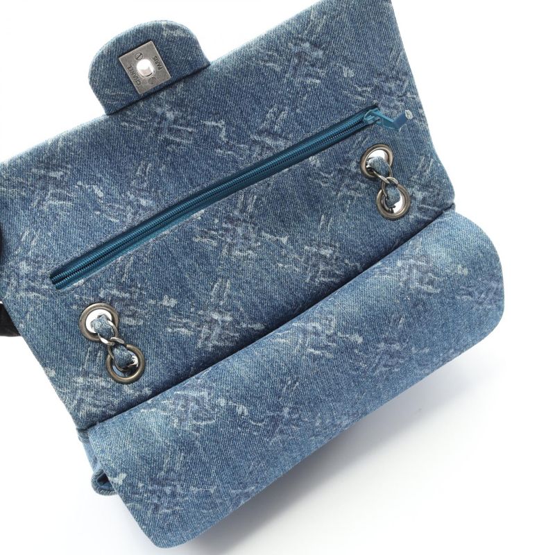 Chanel Shoulder Bag Coco Mark W Flap Denim Blue Denim Matelasse Double Flap