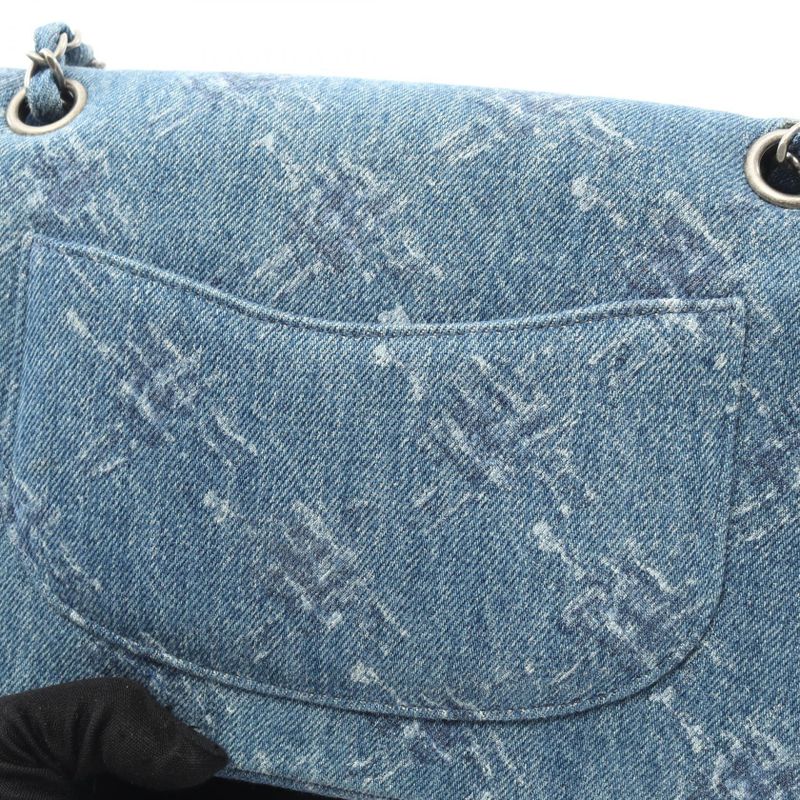 Chanel Shoulder Bag Coco Mark W Flap Denim Blue Denim Matelasse Double Flap