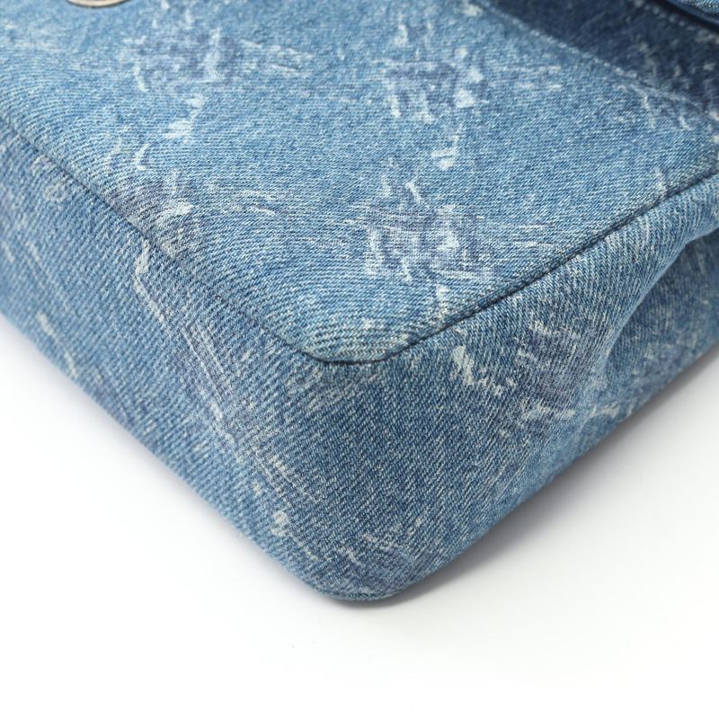 Chanel Shoulder Bag Coco Mark W Flap Denim Blue Denim Matelasse Double Flap