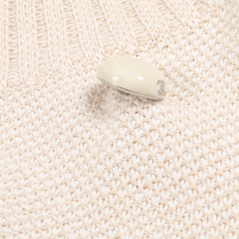 Chanel Cardigan Coco Mark Button White Cotton