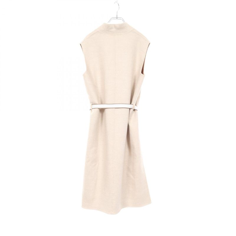 Hermes Vest Long Vest White Cashmere Long Gilet with Belt Women's Used a