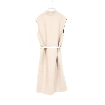 Hermes Vest Long Vest White Cashmere Long Gilet with Belt Women's Used a