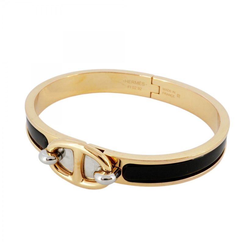 Hermes Bangle Chaine D'ancre Mini Click PM GP Plated Gold Black Cles Dies