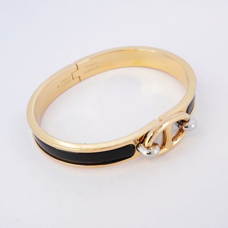 Hermes Bangle Chaine D'ancre Mini Click PM GP Plated Gold Black Cles Dies