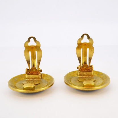 Chanel Earring Vintage Coco Mark Round Shape Circle GP Plated Gold Black Cles