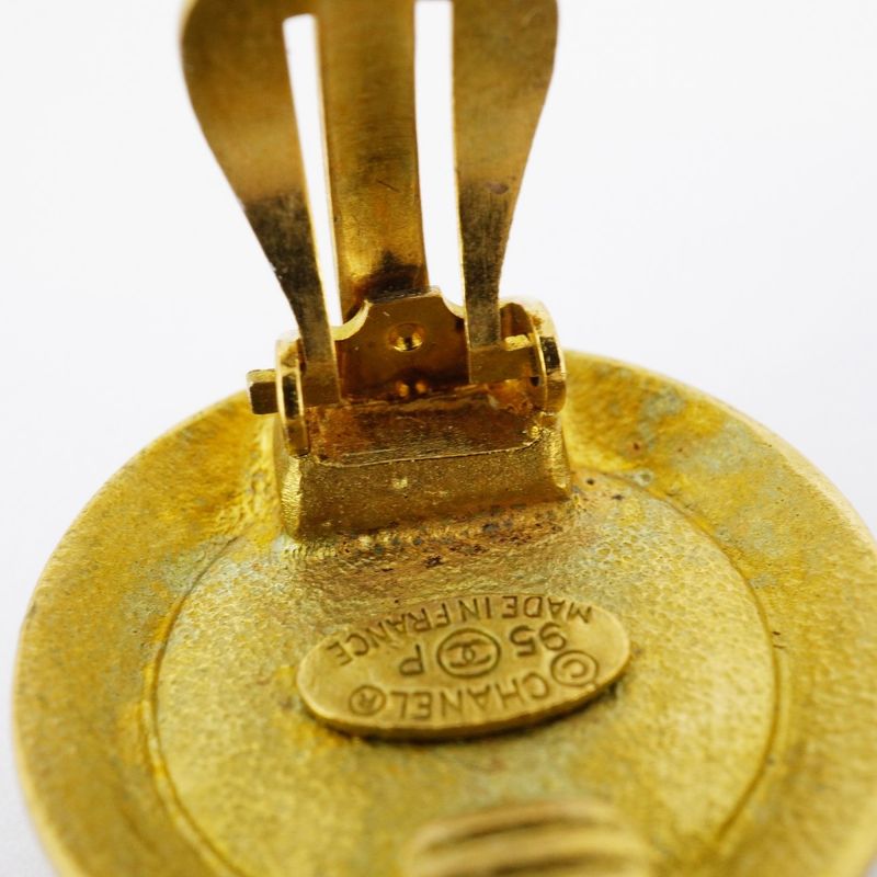 Chanel Earring Vintage Coco Mark Round Shape Circle GP Plated Gold Black Cles