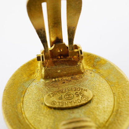 Chanel Earring Vintage Coco Mark Round Shape Circle GP Plated Gold Black Cles