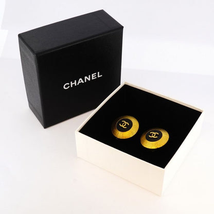 Chanel Earring Vintage Coco Mark Round Shape Circle GP Plated Gold Black Cles