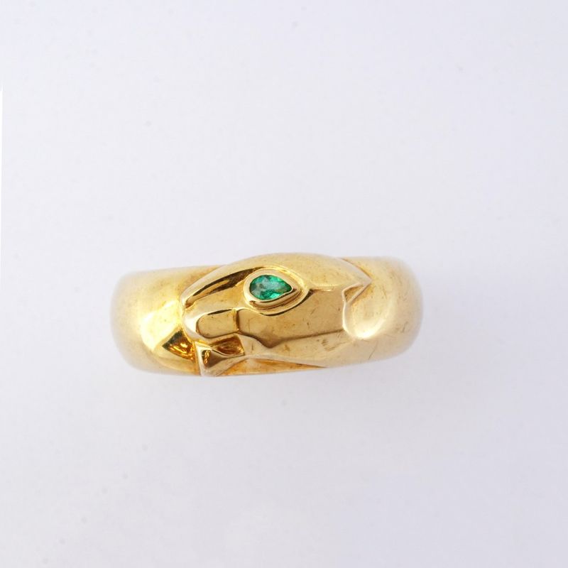Cartier Ring Panthere 18k Yellow Gold Yellow Gold Emerald Green #54 Ladies