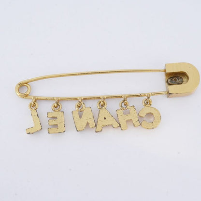Chanel Brooch Here Mark Chanel Logo GP Plated Rhinestone Gold Ladies