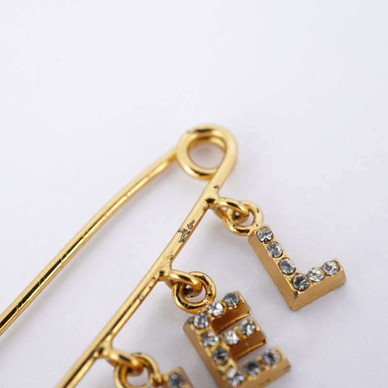 Chanel Brooch Here Mark Chanel Logo GP Plated Rhinestone Gold Ladies