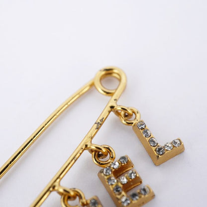 Chanel Brooch Here Mark Chanel Logo GP Plated Rhinestone Gold Ladies