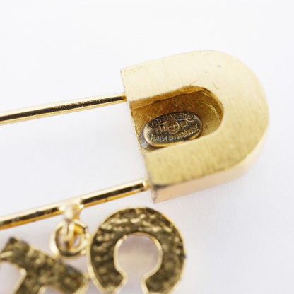 Chanel Brooch Here Mark Chanel Logo GP Plated Rhinestone Gold Ladies