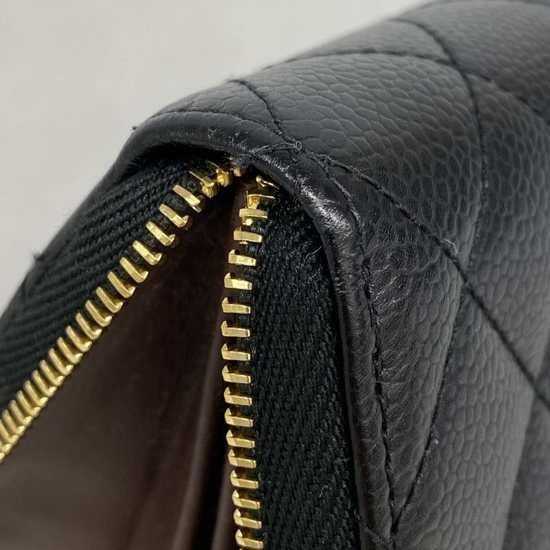 Chanel Long Wallet Matelasse Caviar Skin Black Gold Hardware Women's