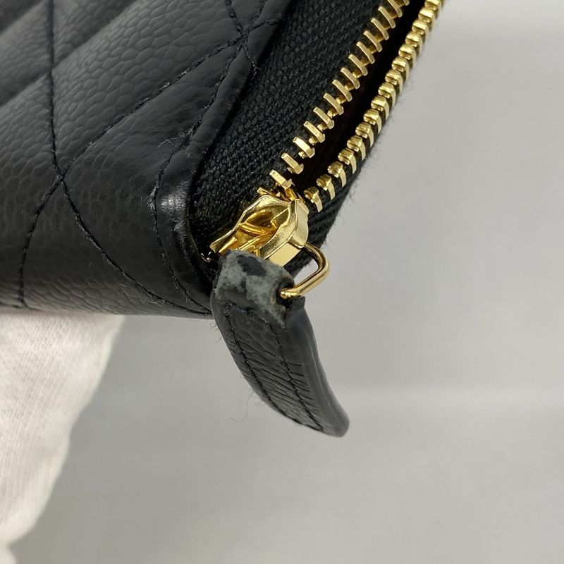 Chanel Long Wallet Matelasse Caviar Skin Black Gold Hardware Women's