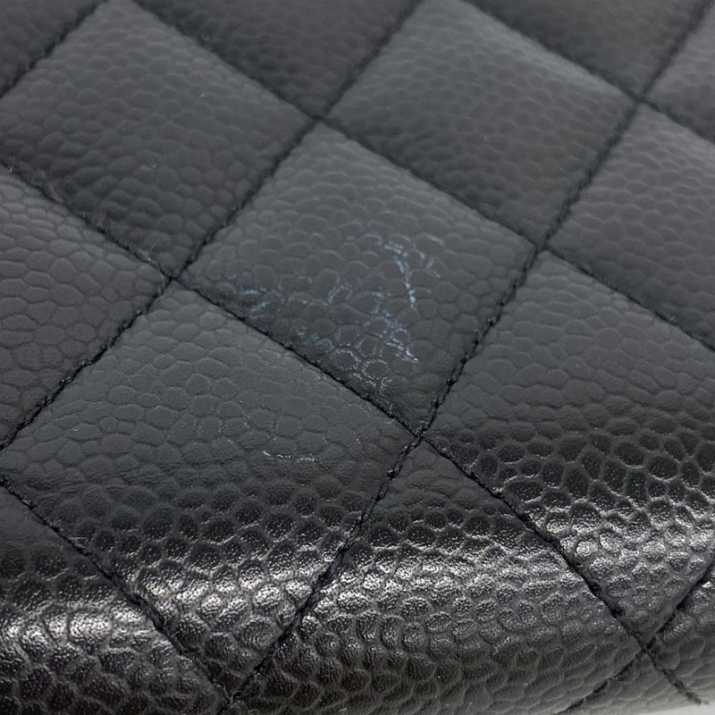 Chanel Long Wallet Matelasse Caviar Skin Black Gold Hardware Women's