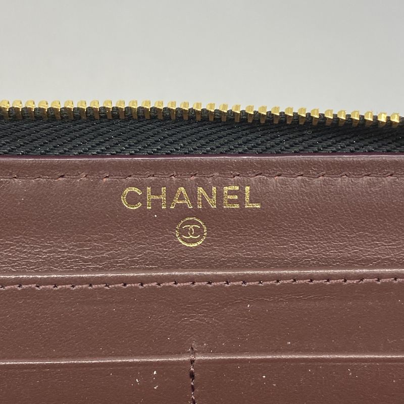 Chanel Long Wallet Matelasse Caviar Skin Black Gold Hardware Women's