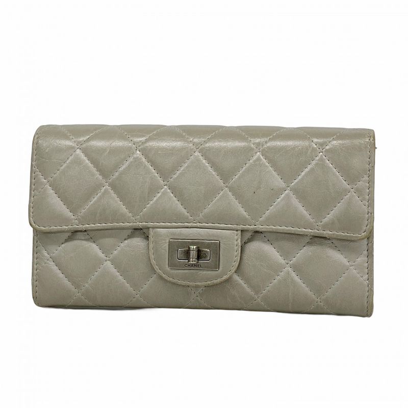Chanel Long Wallet 2.55 Calfskin Gray Silver Hardware Women's
