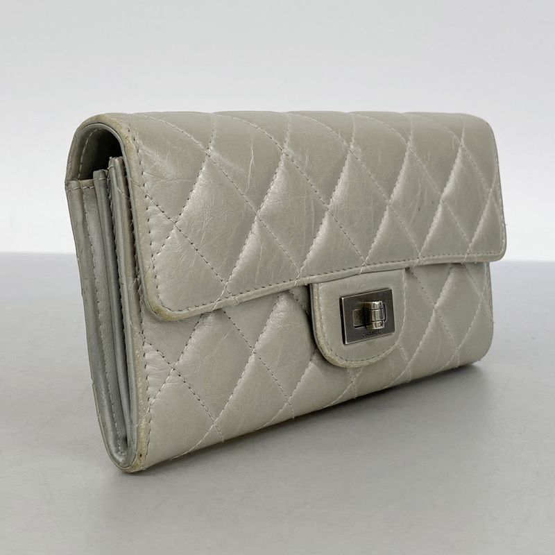 Chanel Long Wallet 2.55 Calfskin Gray Silver Hardware Women's