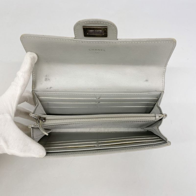 Chanel Long Wallet 2.55 Calfskin Gray Silver Hardware Women's