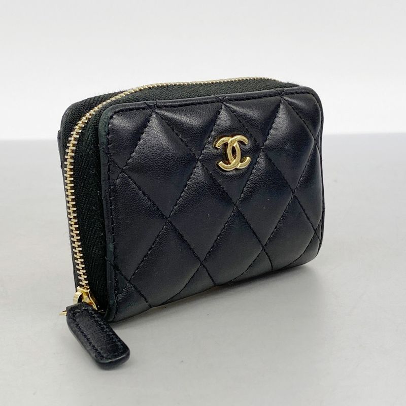Chanel Coin Case Matelasse Lambskin Black Gold Hardware Women's