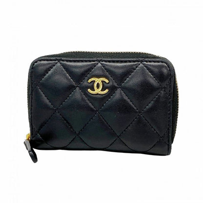 Chanel Coin Case Matelasse Lambskin Black Gold Hardware Women's
