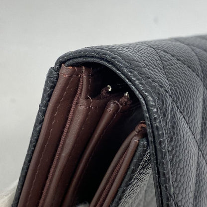 Chanel Trifold Wallet Matelasse Caviar Skin Black Silver Hardware Women's