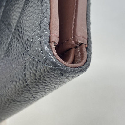 Chanel Trifold Wallet Matelasse Caviar Skin Black Silver Hardware Women's