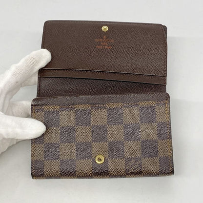 Louis Vuitton Wallet Damier Portomone Vietresor N61730 Ebene Ladies