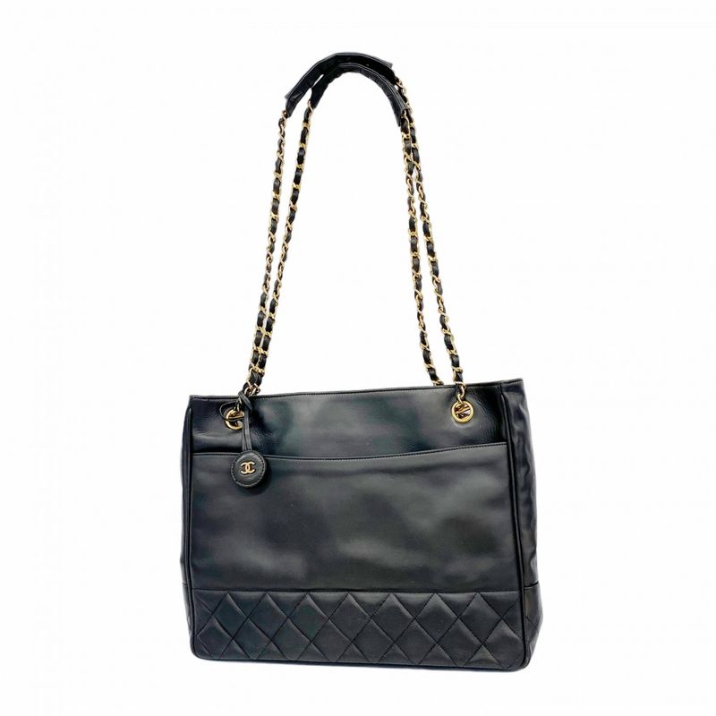 Chanel Shoulder Bag Matelasse Lambskin Black Gold Hardware Women
