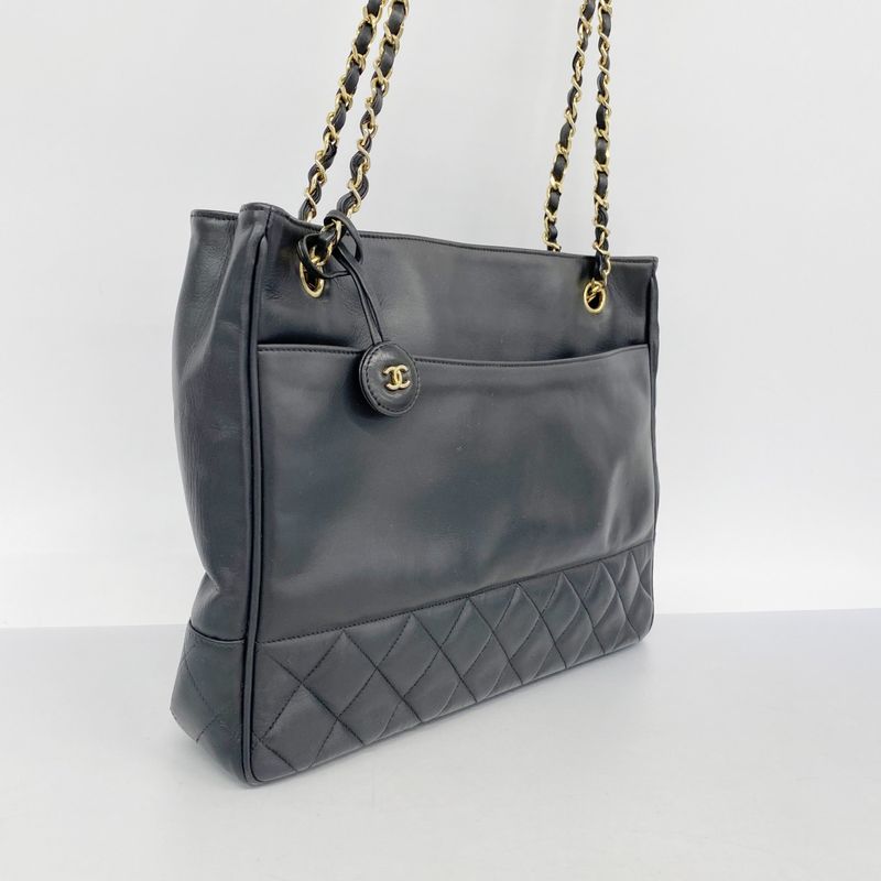Chanel Shoulder Bag Matelasse Lambskin Black Gold Hardware Women
