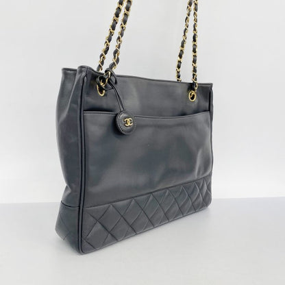 Chanel Shoulder Bag Matelasse Lambskin Black Gold Hardware Women