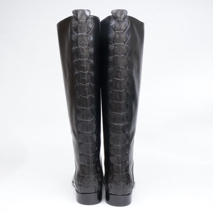 Fendi [similar] Croco Shape Push Leather Switching Long Boots 35