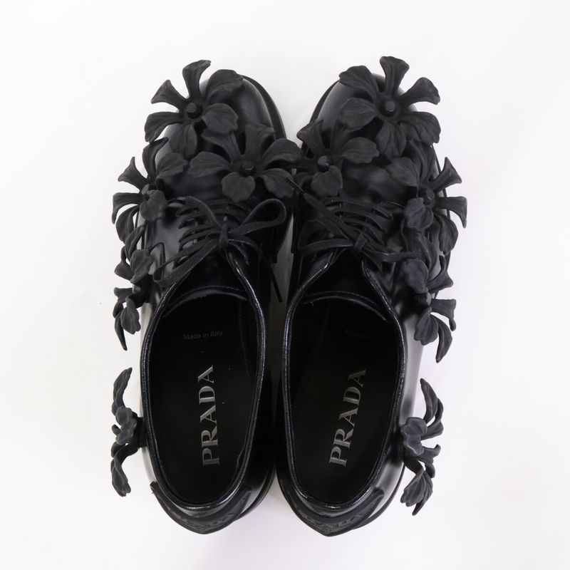 Prada [22ss] 2eg397 Floral Flower Applique Derby Floral Shoes 7