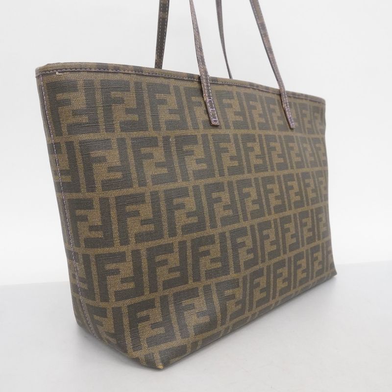 Fendi Tote Bag Zucca PVC Brown Chien Pan Gold Hardware Ladies