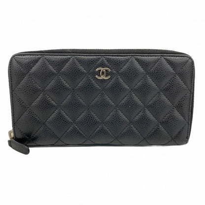 Chanel Long Wallet Matelasse Caviar Skin Black Silver Hardware Men Women Unisex