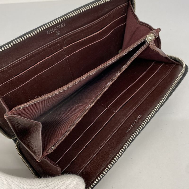 Chanel Long Wallet Matelasse Caviar Skin Black Silver Hardware Men Women Unisex