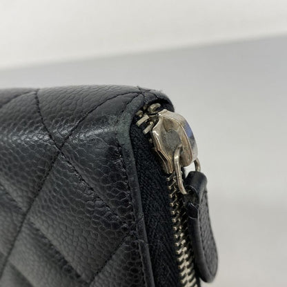 Chanel Long Wallet Matelasse Caviar Skin Black Silver Hardware Men Women Unisex