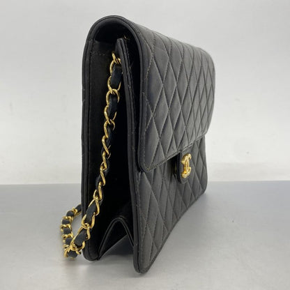 Chanel Shoulder Bag Matelasse Lambskin Black Gold Hardware Women
