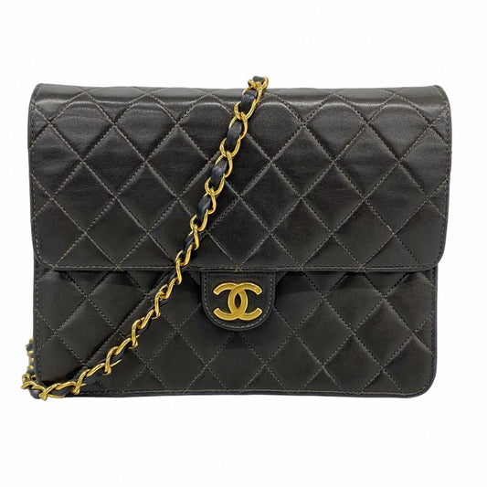 Chanel Shoulder Bag Matelasse Lambskin Black Gold Hardware Women