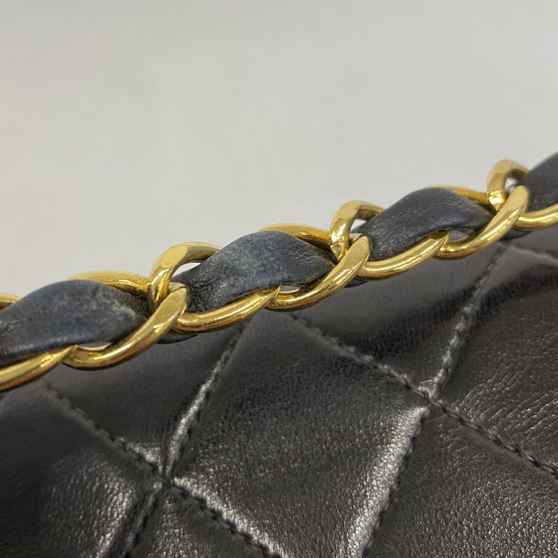 Chanel Shoulder Bag Matelasse Lambskin Black Gold Hardware Women
