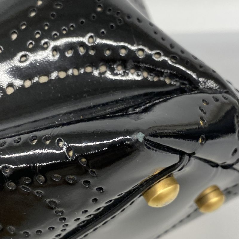 Chanel Tote Bag Camellia Patent Leather Black Chien Pan Gold Hardware Women's