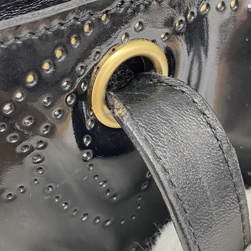 Chanel Tote Bag Camellia Patent Leather Black Chien Pan Gold Hardware Women's