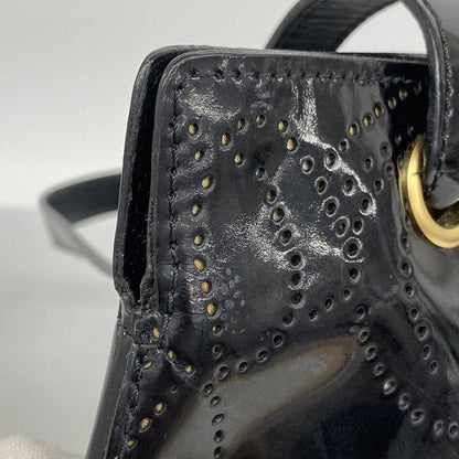 Chanel Tote Bag Camellia Patent Leather Black Chien Pan Gold Hardware Women's