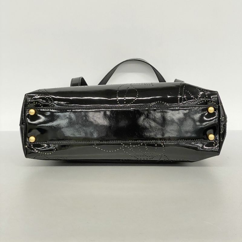 Chanel Tote Bag Camellia Patent Leather Black Chien Pan Gold Hardware Women's