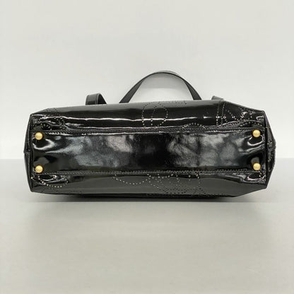 Chanel Tote Bag Camellia Patent Leather Black Chien Pan Gold Hardware Women's