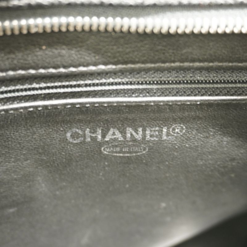 Chanel Tote Bag Reproduction Tote Caviar Skin Black Silver Hardware Women's