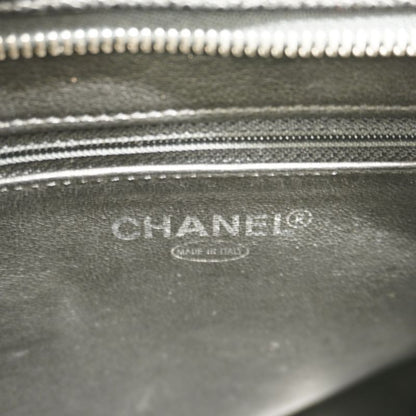 Chanel Tote Bag Reproduction Tote Caviar Skin Black Silver Hardware Women's
