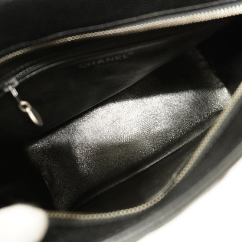 Chanel Tote Bag Reproduction Tote Caviar Skin Black Silver Hardware Women's